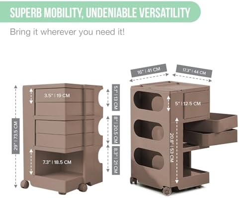 Multipurpose Utility Storage Cart - Ultra Storage Caddy with Wheels and Swing Out Drawers - Designer Trolley Cart - Mobile Caddy for Salon Supplies, Kitchen Bathroom Portable Cabinet - Wet Sand - Image 2