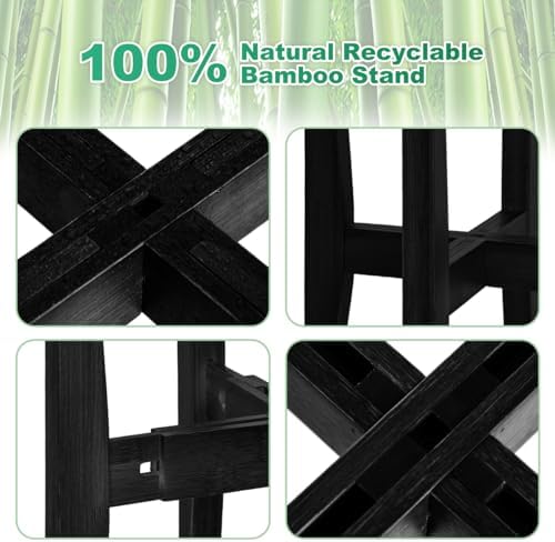 Rnined Plant Stand Indoor, Bamboo Plant Shelf, Adjustable Corner Plants Flower Holders Single Floor Plant Stand, Fits 8 to 12 Inches Pots,(Pot & Plant Not Included)(Black) - Image 5
