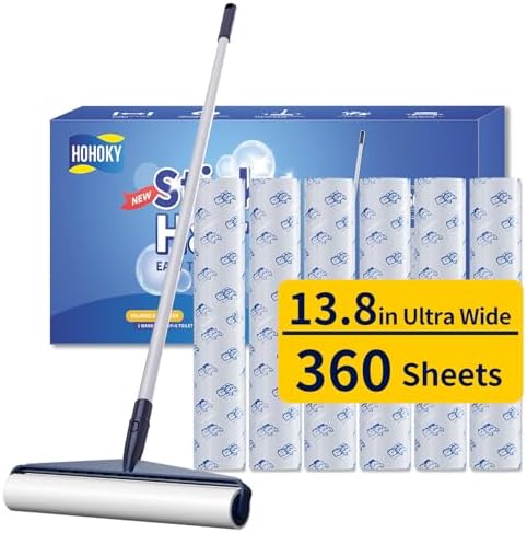 13.8in Large Big XL Jumbo Lint Roller for Floor with Long Handle, Mega Sticky Rollers Pet Hair Remover for Carpet, Bed,Couch，Furniture, Walls, Bathroom & Hair Collector Cleaner with Dog Cat Fur by Home