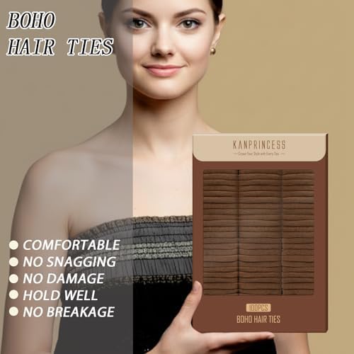 Kanprincess Brown Nylon Hair Ties, 100PCS No-Damage Soft Bands for Women - Image 5