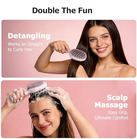 Detangler Brush, 2-in-1 Detangling Hair Brush for Women Men - Scalp Scrubber Massager for Hair Growth, Curly Hair Brush for All Hair Types, Wet & Dry Use, Soft Silicone Styling Brush - Image 5