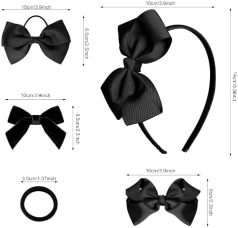 11PCS School Hair Accessories Uniform Hair Bow Headband Clips(Black) - Image 2