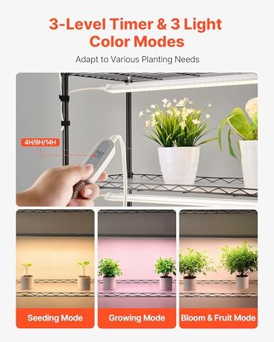 VEVOR Plant Shelf with Grow Light, 6-Tier Indoor Plant Stand, 71in Tall Plants Display Rack with Wheels & 4/9/14H Timer, 150W 3-Color Full Spectrum Grow Lights, Flower Pot Holder for Seed Starting - Image 4