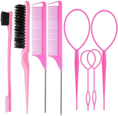 ZVOREI 8Pcs Hair Brushes Set wit, Pink 4Pcs Topsy Hair Tail Tools by Unknown