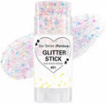 Rainbow White Hair Glitter Stick for Kids, Face Body Glitter Stick for Halloween Mermaid Fairy Costume Makeup, Chunky Sequins Rave Outfit for Women, Mardi Gras Accessories, Cheer Concert Cosplay by Yeweian