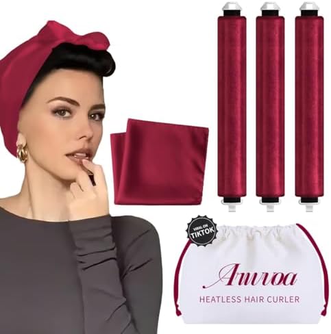 Heatless Hair Curler Heatless Curls Overnight Heatless Blowout with Luxury Cloth Bag Silk Scarf, Curling Rod Headband to Sleep in No Heat Curling with (burgundy, 3Rods) by Unknown