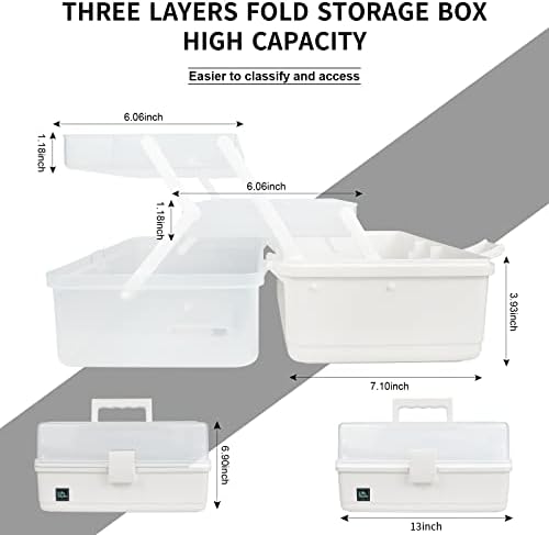 Creahaus 13 inch Art Craft Organizer Storage Box with 3 Layer, Multipurpose Plastic Tool Box with Handle for Sewing, Art Supply, Medicine, Nail, Hair Accessories (White) - Image 2