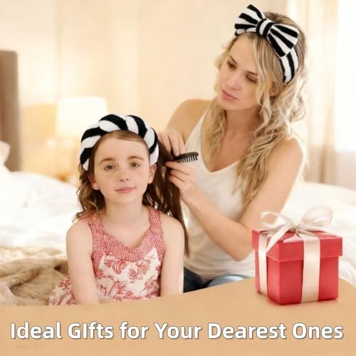 7 Pcs Spa Set, Facial Headband and Wristband Set, Skincare Accessories, College Style Girl Gift, Hair Accessories for Women and Girls（Black White Stripe ） - Image 5