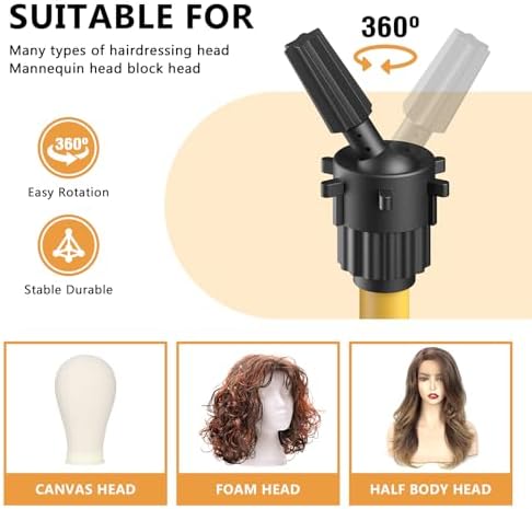 Wig Head Stand 50 Inches, Height Adjustable Tripod Wig Stand, Salon Mannequin Head Stand with Anti-Slip Base for Styling, Wig Display Barber Training, Beauty School​ (Gold) - Image 2