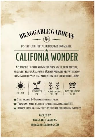 California Wonder Pepper Seeds, Classic Bell Pepper Seeds for Planting Vegetable Garden Seeds, Thick Walled Sweet Peppers for Fresh Eating, Lunchboxes Home Garden & Outdoor Planting - Image 3