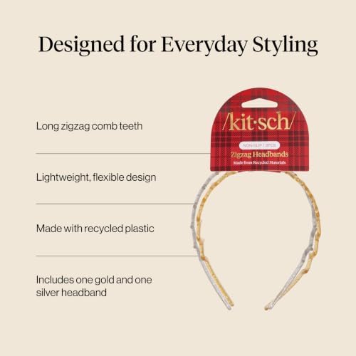 Kitsch Zig Zag Headbands for Women - Gold & Silver - 2 pcs - Image 4