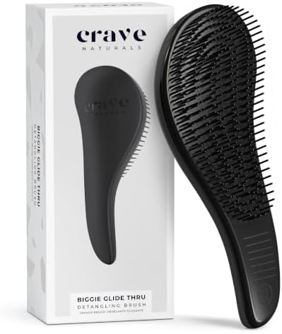 Crave Naturals Biggie Glide Thru Hair Brush - Detangler Brush for Curly, Straight, Wet or Dry Hair - Gentle Detangling Brushes for Adults, Kids, Toddlers - Hair Accessories for Women, 8.4x3.4" - Black by CraveNaturalsDetanglingBrush