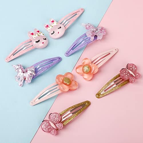 8 Pcs Rabbit Snap Clips No Slip Metal Butterfly Hair Clips Little Girls Toddlers Kids Flower Hair Accessories Colorful Unicorn Hair Pins for Birthday Party Supplies (C) - Image 2