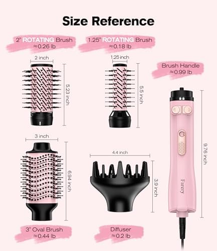 FARERY Hot Air Brush 1000W — 4-in-1 Volumizer & Styler for Damp Hair, Hold-to-Rotate Round Brush Hair Dryer Brush for Volume, Smooth & Curl, Diffuser Included, Best for Fine to Medium-Thick Hair - Image 7