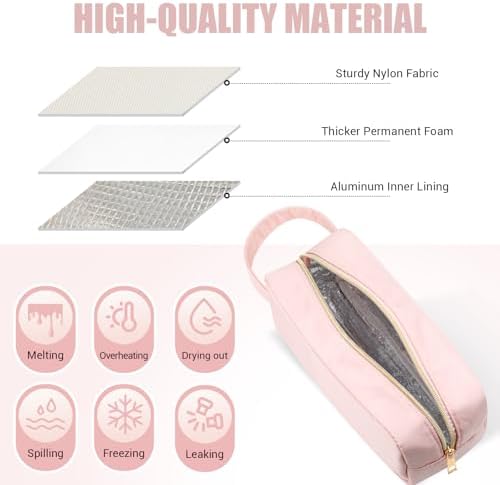 Insulated Makeup Bag for Car Women Cosmetics Bag, Medium, Portable, Pink - Image 3