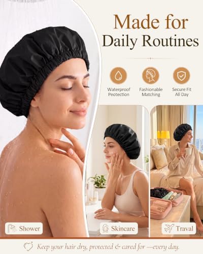 Edoneery Shower Caps for Women Reusable Waterproof, Shower Hair Cap - Image 4