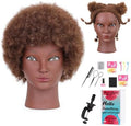 Afro Curly Mannequin Head with 100% Human Hair 10'' Cosmetology Manikin Doll Head for Hairdresser Braiding Practice Hairstyling with Free Clamp Holder-Brown by MannequeenHead