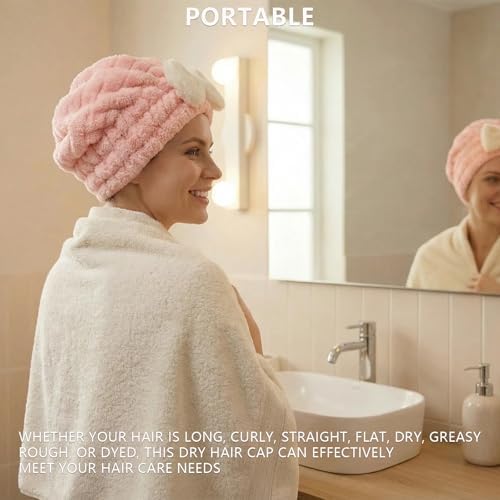4-Pack Microfiber Hair Towel Cap for Short/Medium Hair, No Twist, No Tug, Soft Absorbent Drying Hat with Bow for Women - Great for Skincare, Makeup, Shower - Image 6