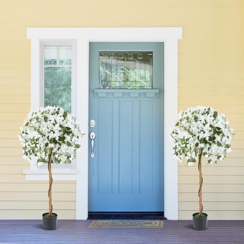 Goplus 53” Bougainvillea Artificial Tree, 2 Pack Faux Silk Flower Tree in Pot w/ 576 Flowers, 288 Leaves, Tall Fake Floor Plant, Artificial Plants for Indoor Outdoor Bedroom Living Room Decor, White - Image 2
