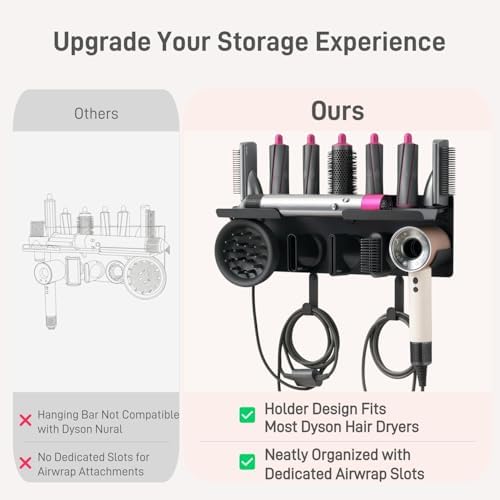 Dyson Airwrap Holder, Dyson Hair Dryer Wall Mount & Dyson Airwrap Organizer 2-in-1 Stainless Steel Storage for Airwrap & Hair Dryer Accessories, Space Saving Bathroom Vanity Dyson Shelf - Image 6