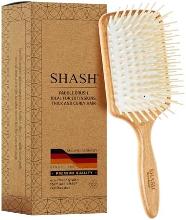 Made in Germany - SHASH Large Paddle Hair Brush, Thick And Curly Hair - Detangler With Long Pins & Rubber Cushion - Helps Detangle Knots, Eliminate Frizz, Reduce Pulling & Snagging by SHASH