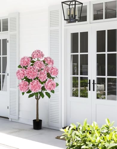 4FT Pink Hydrangea Artificial Flowers Tree 2 Pack Faux Hydrangea Potted - Image 7