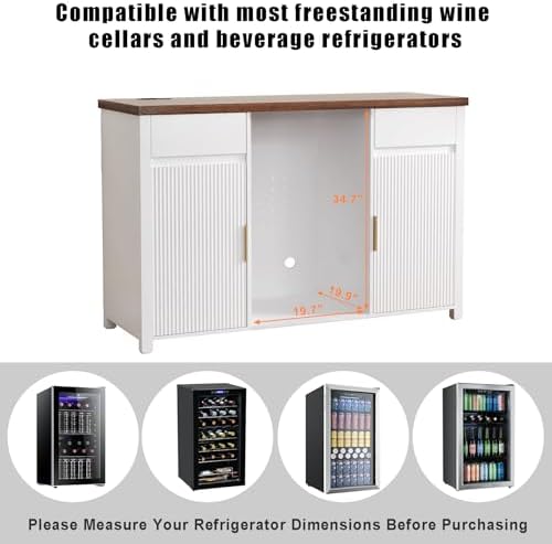 GDLF 53.2" Coffee Bar Cabinet with Fridge Space,Fluted Sideboard,White - Image 4