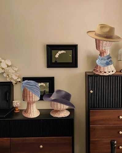 CHADWICK Rattan Mannequin Head Stand, Hat & Wig Display Holder, Handmade Wicker Showcase, Rustic Cap Rack, Stable Base, Unique Vine Woven Design, for Home, Hair Salon, Lightweight & Durable - Image 4