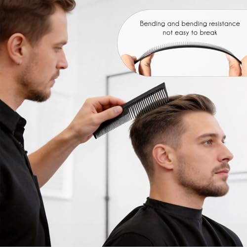 5PCS Hair Comb Set - Professional Wide & Fine Tooth Rat Tail Combs for Men Women，Carbon Fiber Comb for Hair Cutting Styling Braiding Parting Teasing Tools(Black) - Image 3