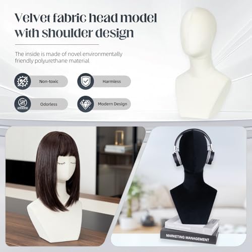 Mannequin Head with Shoulders – Display Model for Wigs, Hats, Jewelry, Sunglasses – Soft Velvet Stand Bust for Store & Home Display (Royal Blue) - Image 2