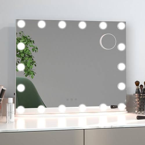 Tangkula Vanity Mirror with Lights, 26" x 21" Makeup Mirror with 18 LED Bulbs, Adjustable Color Lighting Modes & Brightness, Hollywood Mirror with 3X Magnifying Mirror, Tabletop & Wall-Mounted by TANGKULA