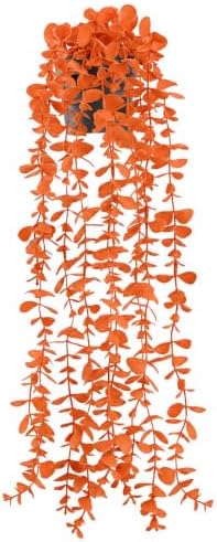 Der Rose 1Pcs Fake Fall Plants Hanging Orange Artificial Potted Faux Eucalyptus Plant Decorations for Fall Thanksgiving Bathroom Table Centerpiece Wall Kitchen Room Decor Indoor and Outdoor by DerRose