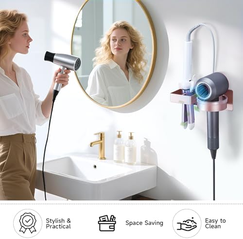 Hair Dryer Holder Wall Mounted, Hair Straightener Holder, Blow Dryer Holder Adhesive, Hair Tool Organizer for Flat Iron, Hairdryer, Curling Iron Holder for Bathroom Vanity Barber Shop (Rose Gold) - Image 7
