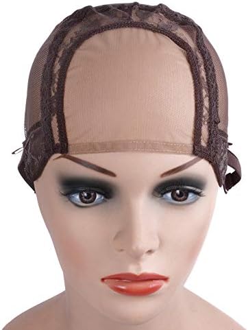 YANTAISIYU 4X4 Inch U Part Swiss Lace Wig Cap for Making Wigs with Adjustable Straps on the Back Glueless Hairnets (Dark Brown L) - Image 4