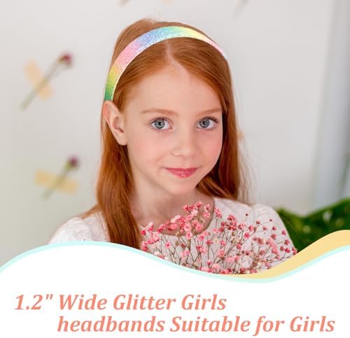 Headbands for Girls Women, 6Pcs 1.2" Wide Glitter Headbands Women Girls Sparkly Rainbow Pink Green Hairbands Hair Accessories for Teens & Adults Party, Back to School, Daily Outfits - Image 5