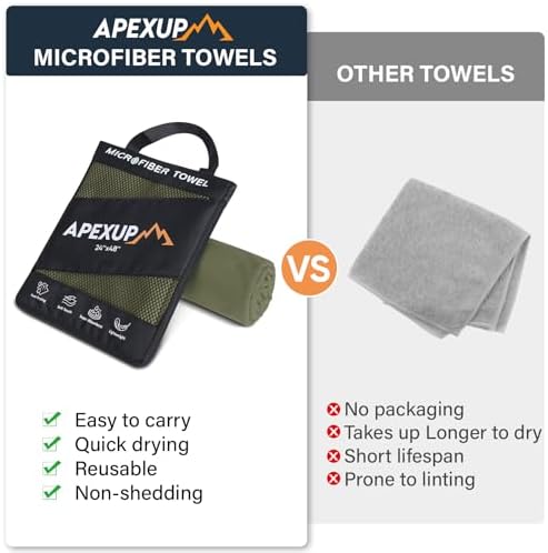 APEXUP Microfiber Travel Towel, Ultra Absorbent Quick Dry Towels, Lightweight Gym Sports Camping Towel for Workout, Yoga, Beach, Shower, Swimming (60"×30", Army Green) - Image 3