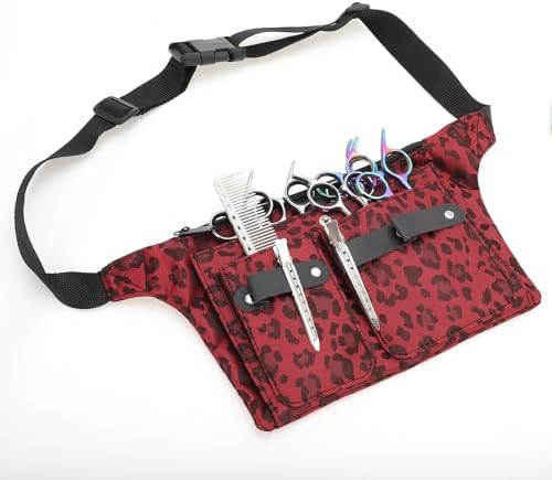 VOCOSTE Hairdresser Scissor Bag, Barber Canvas Waist Pouch, Leopard Red - Image 7