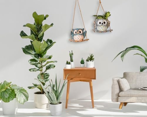 Swing Owl Hanging Planters for Indoor Plants, Cute Small Succulent Pots with Drainage Hole, Unique Resin Plant Hangers Outdoor, Hanging Plant Holder for String Of Pearls, Gift Ideas for Mother - Image 6