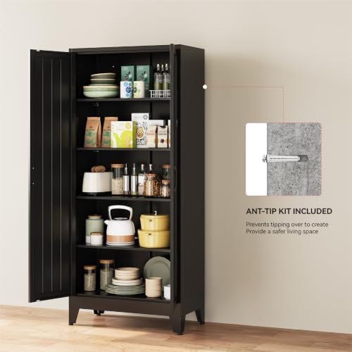 YAUWOH 71''Metal Cabinet with 4 Adjustable Shelves,5-Tier Kitchen Pantry Cabinet - Image 6