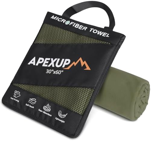 APEXUP Microfiber Travel Towel, Ultra Absorbent Quick Dry Towels, Lightweight Gym Sports Camping Towel for Workout, Yoga, Beach, Shower, Swimming (60"×30", Army Green) by APEXUP