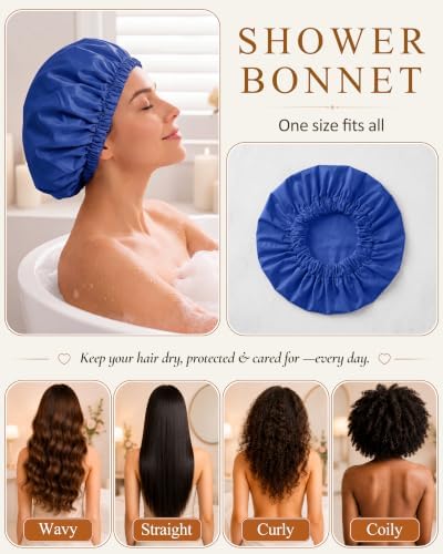 Edoneery Shower Caps for Women Reusable Waterproof, Shower Hair Cap - Image 5