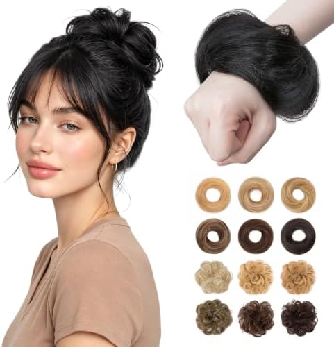 Messy Bun Hair Pieces Human Hair, Straight #01 Jet Black by SLEEKALON