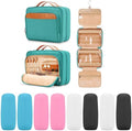 COOSKY Travel Hanging Toiletry Bag for Women, Large Makeup Bag 8 Leak Proofing Silicone Bottle Covers, Waterproof Cosmetic Bag with Jewelry Organizer Compartment, Toiletries Kit Set, Blue by COOSKY