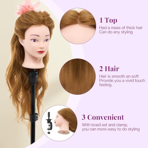 Mannequin Head 80% Human Hair with Tripod Stand, 28 Inch Cosmetology Manikin Head Braiding Mannequin Head with stand, Hairdressing Training Practice Doll Head for Hair Styling with Table Clamp - Image 3