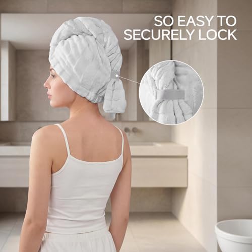 REDKISS 2 Pack Microfiber Hair Towel Wrap for Women, Super Absorbent & Quick Dry Large Hair Turban, Lightweight Anti-Frizz Drying Towel for Long Curly Thick Hair - Blue Gray - Image 6