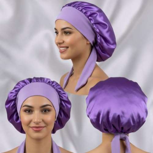Satin Bonnet for Sleeping Women Curly Hair Large Silk Bonnet with Tie - Image 3