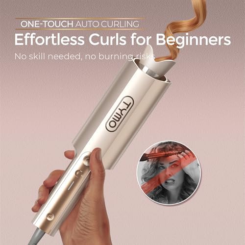 TYMO CurlPro Plus Automatic Rotating Curling Iron - Upgraded Long Barrel Curling Wand for Long Hair & Loose Waves, Ceramic Hair Curler for Women, Anti-Scald, 600M Ionic, Dual Voltage, Gold, 1 1/2 Inch - Image 2