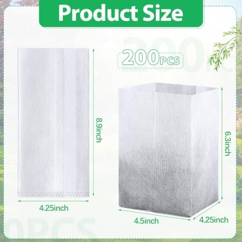 Augshy Nursery Growing Bags, 200Pcs Plant Grow Bag Non-Woven Fabric Seedling Pots Seedling Bag for Planting Seed Starting Pots Pouches for Vegetable Flower Fruit Saplings Tree (9" x 9") - Image 2