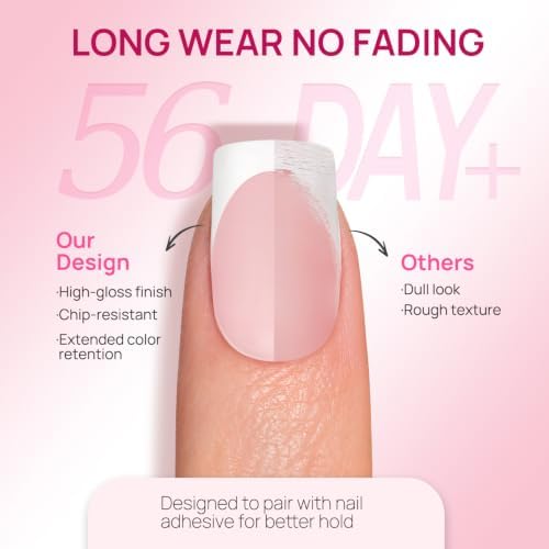 Krofaue French Tip Nails - Short Square Press On Nails - Image 2