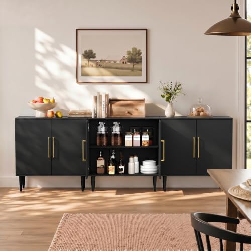 Vrullu Modern Storage Cabinet, Freestanding Buffet Cabinet with Adjustable Shelf, Black Sideboard and Buffet Storage, Wood Accent Furniture for Living Room, Hallway, Entryway, Dining Room (4, Black) - Image 4